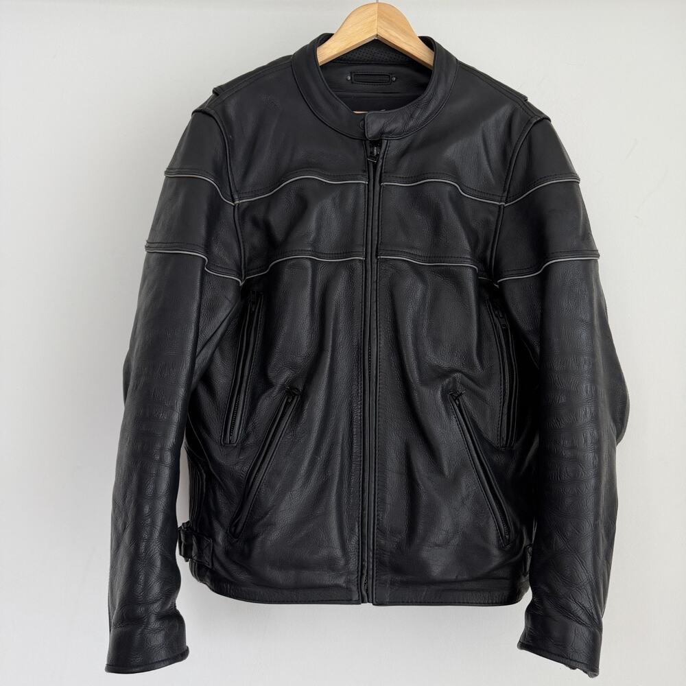 Wilsons Leather Motorcycle Jacket Mens Medium Black Cafe Racer Moto Thinsulate